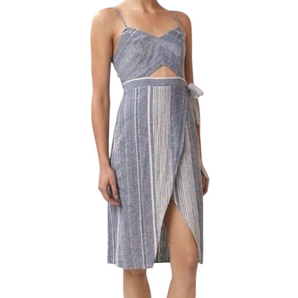 NEW Express Women's Chambray Linen Blend Dress Strappy Cutout size 4P - Picture 1 of 10